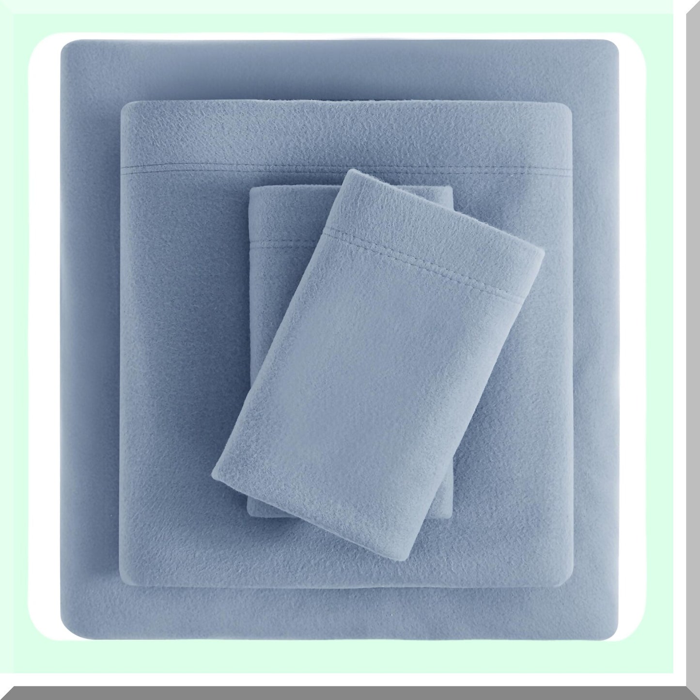 Winter Bliss Plush Fleece Queen Bed Sheet Set - Soft Velour Velvet Sheets, Extra Warm with Deep Pocket - Pearl Blue Queen Bedding