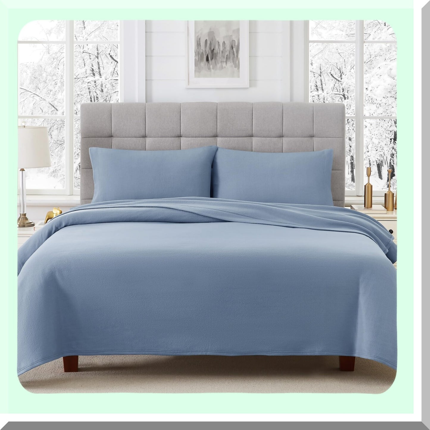 Winter Bliss Plush Fleece Queen Bed Sheet Set - Soft Velour Velvet Sheets, Extra Warm with Deep Pocket - Pearl Blue Queen Bedding