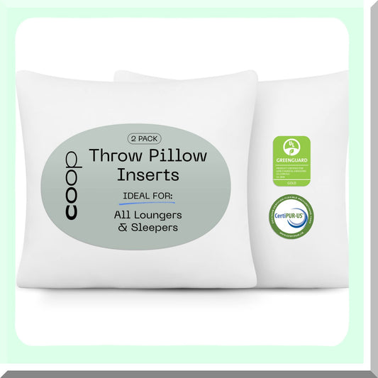 MemoryFoam Comfort Pack - 18x18 White Insert Set | Adjustable Fill, Lightweight Down Alternative | Indoor Decorative Accent Pillows for Sofa, Bed, Couch (Pack of 2)