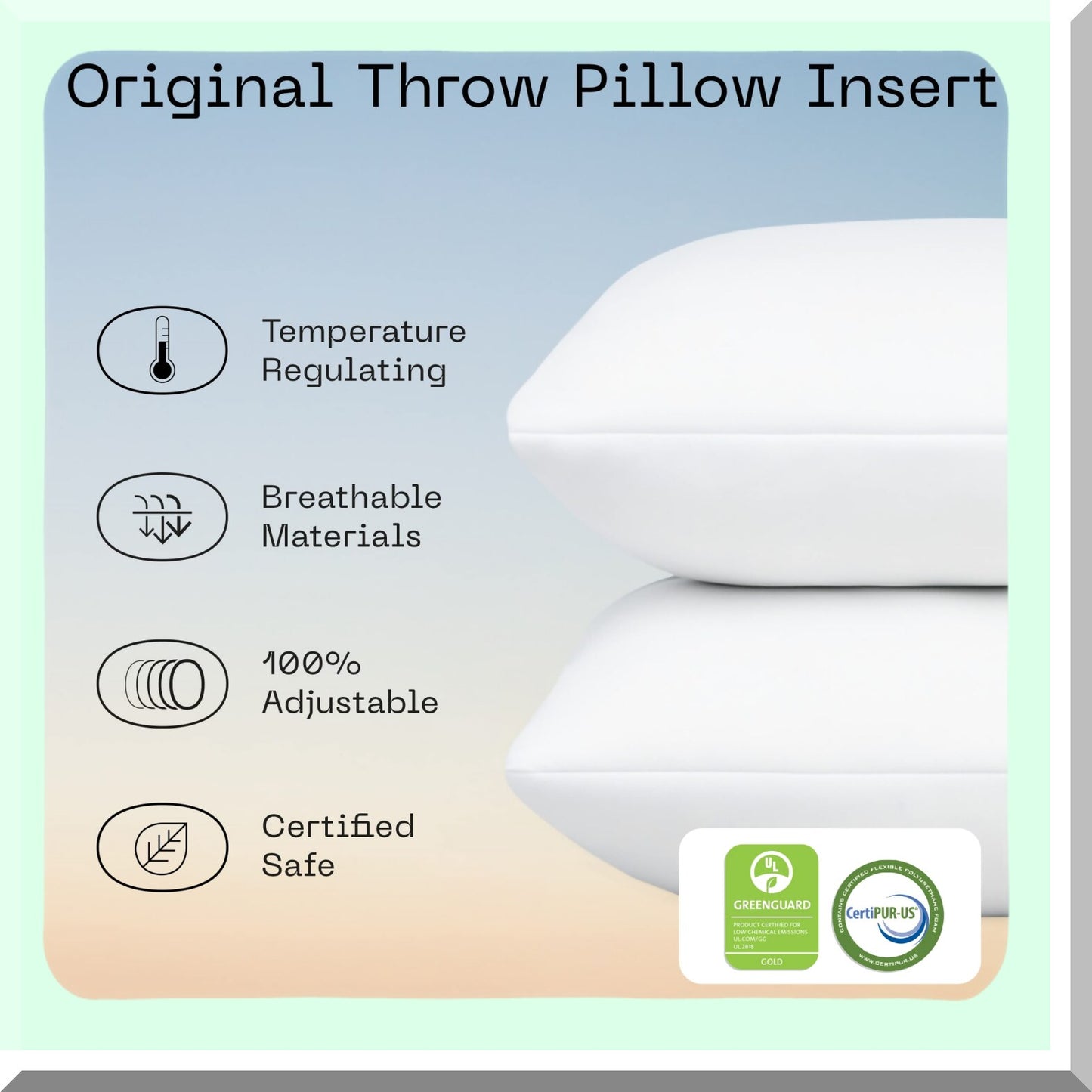 MemoryFoam Comfort Pack - 18x18 White Insert Set | Adjustable Fill, Lightweight Down Alternative | Indoor Decorative Accent Pillows for Sofa, Bed, Couch (Pack of 2)