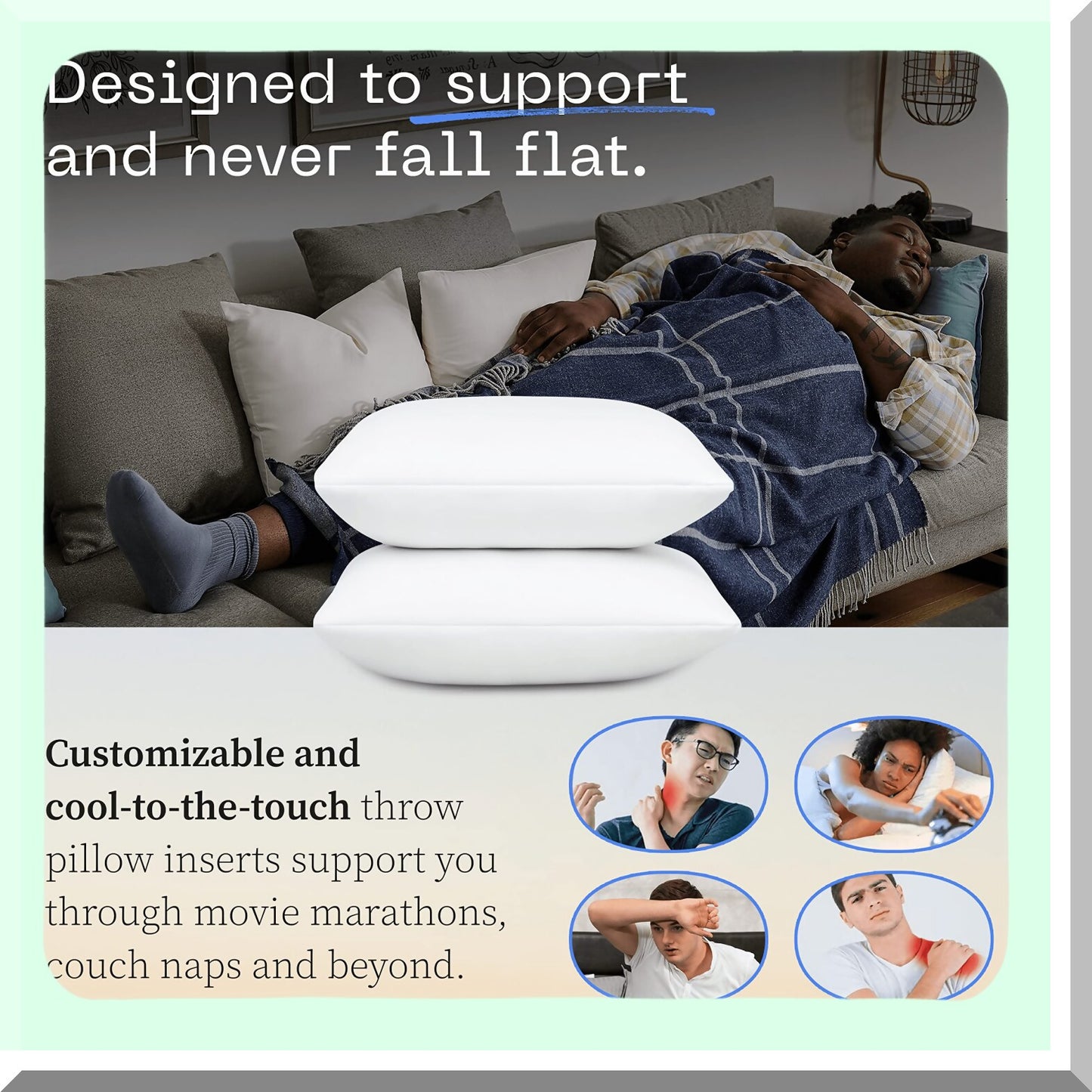 MemoryFoam Comfort Pack - 18x18 White Insert Set | Adjustable Fill, Lightweight Down Alternative | Indoor Decorative Accent Pillows for Sofa, Bed, Couch (Pack of 2)