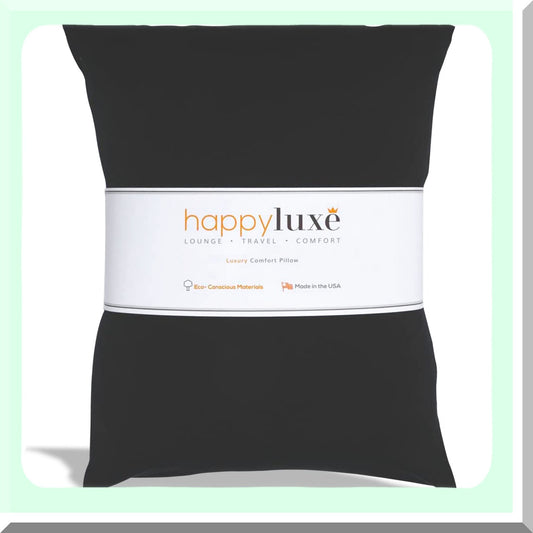 BreathEasy Travel Pillow - Jet Black | Machine Washable Airplane Pillow for Men and Women | Softer Than Cotton | Made in USA | 17" x 13"