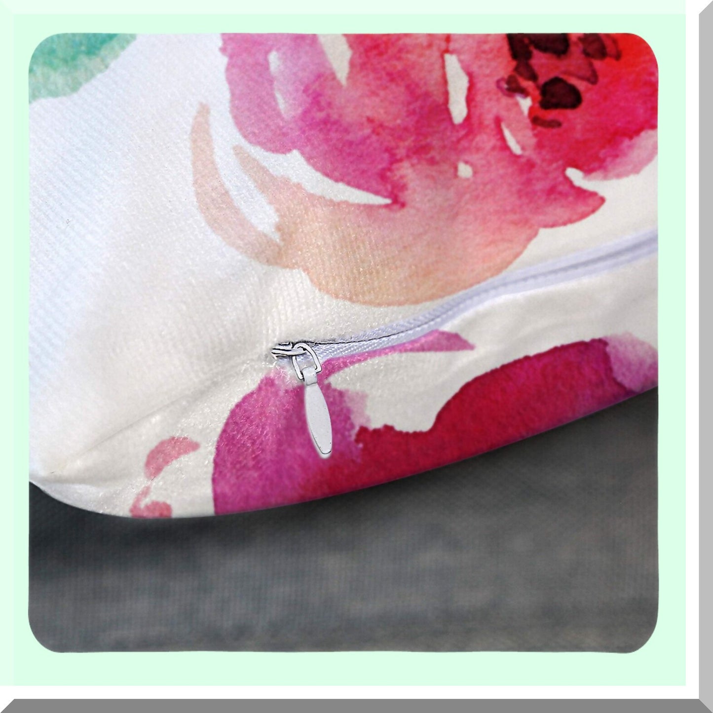 Watercolor Peonies Summer Bouquet Pillow Cover - Girly Decorative Cushion Case for Home Decor - Pink Turquoise Square 18x18 Inch Pillowcase