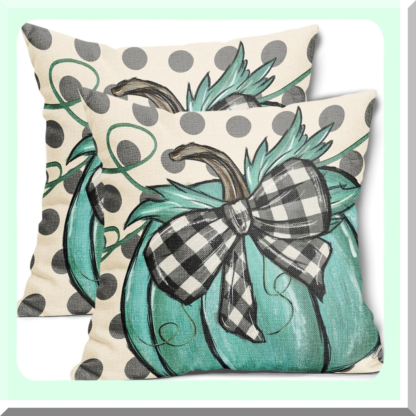 Autumn Harvest Polka Dot Pillow Covers - Set of 2 18X18 Inch Green Seasonal Throw Pillows for Farmhouse Home Decor. Perfect for Thanksgiving!