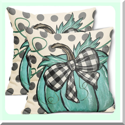Autumn Harvest Polka Dot Pillow Covers - Set of 2 18X18 Inch Green Seasonal Throw Pillows for Farmhouse Home Decor. Perfect for Thanksgiving!