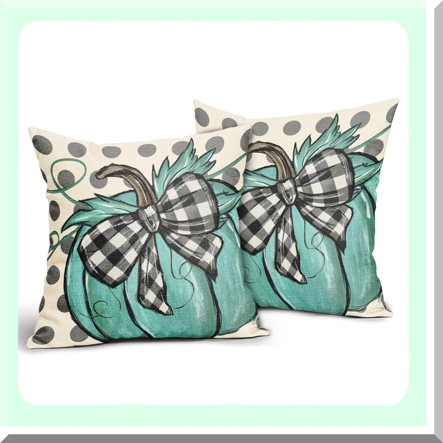 Autumn Harvest Polka Dot Pillow Covers - Set of 2 18X18 Inch Green Seasonal Throw Pillows for Farmhouse Home Decor. Perfect for Thanksgiving!