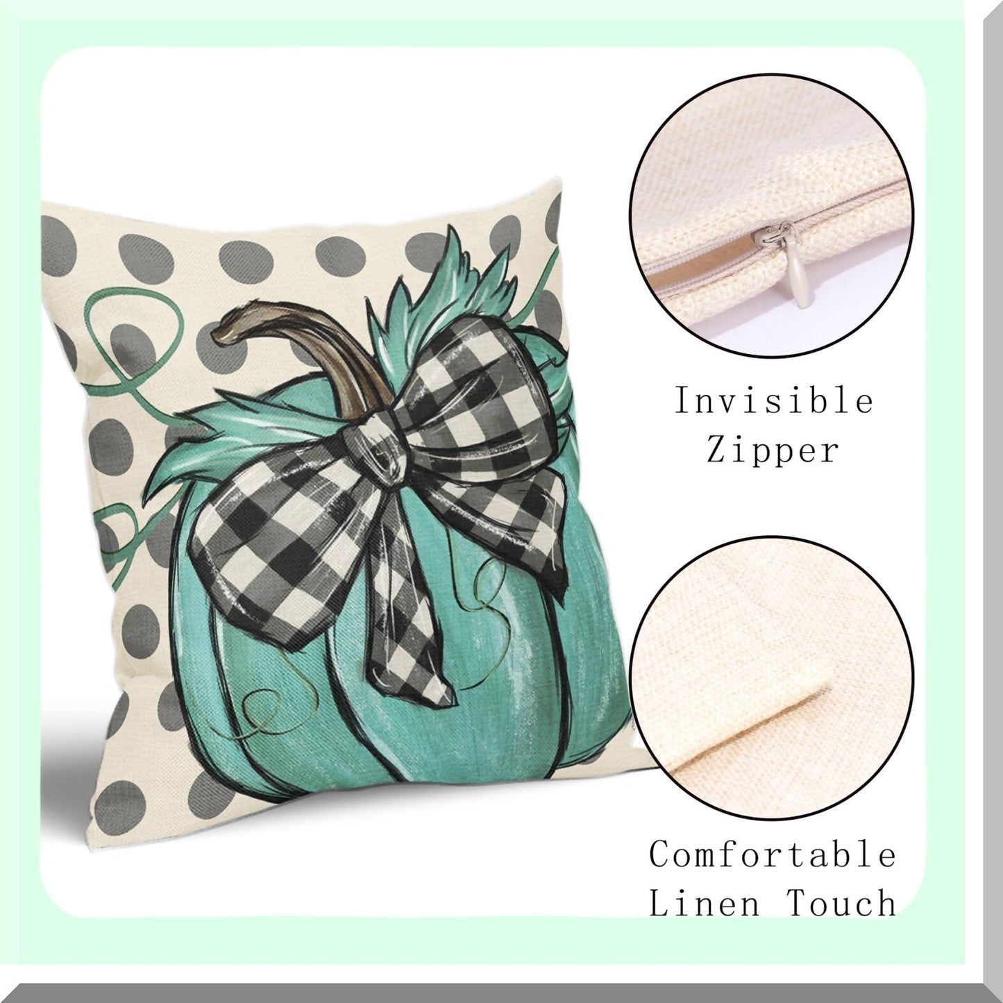 Autumn Harvest Polka Dot Pillow Covers - Set of 2 18X18 Inch Green Seasonal Throw Pillows for Farmhouse Home Decor. Perfect for Thanksgiving!