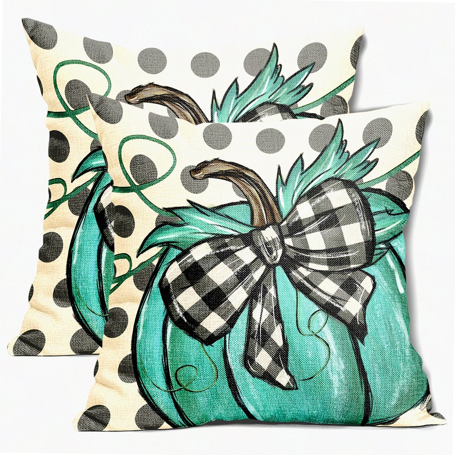 Autumn Harvest Polka Dot Pillow Covers - Set of 2 18X18 Inch Green Seasonal Throw Pillows for Farmhouse Home Decor. Perfect for Thanksgiving!