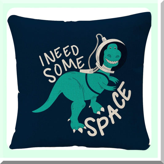 Space Dino Quote Pillowcase - Funny Astronaut Dinosaur Decorative Cushion Cover - 18x18 Inch Square Throw Pillow Cover - Unique Dino Home Decor