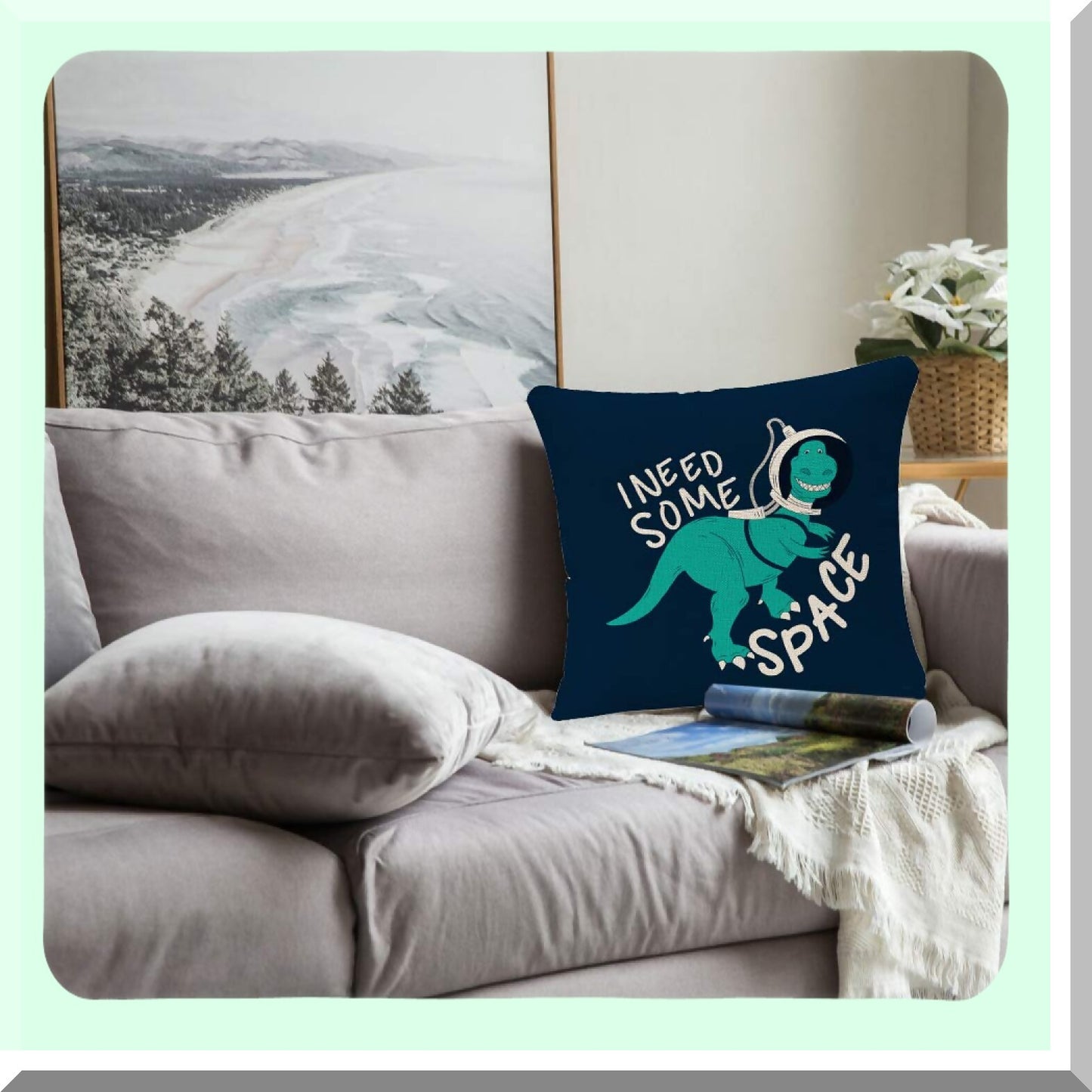 Space Dino Quote Pillowcase - Funny Astronaut Dinosaur Decorative Cushion Cover - 18x18 Inch Square Throw Pillow Cover - Unique Dino Home Decor