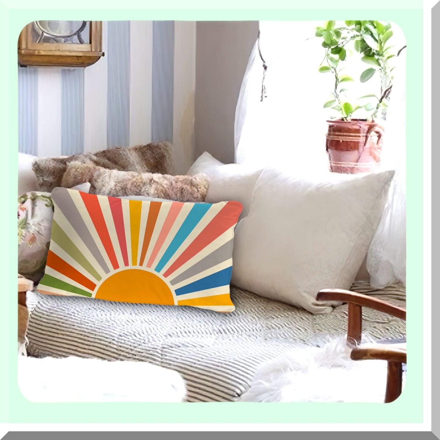 Sunrise Sunset Colorful Abstract Boho Throw Pillow Cover - 12x20 Inch - Home Bedroom Decorations - Soft Pillow Case Pillowcase - Sunshine