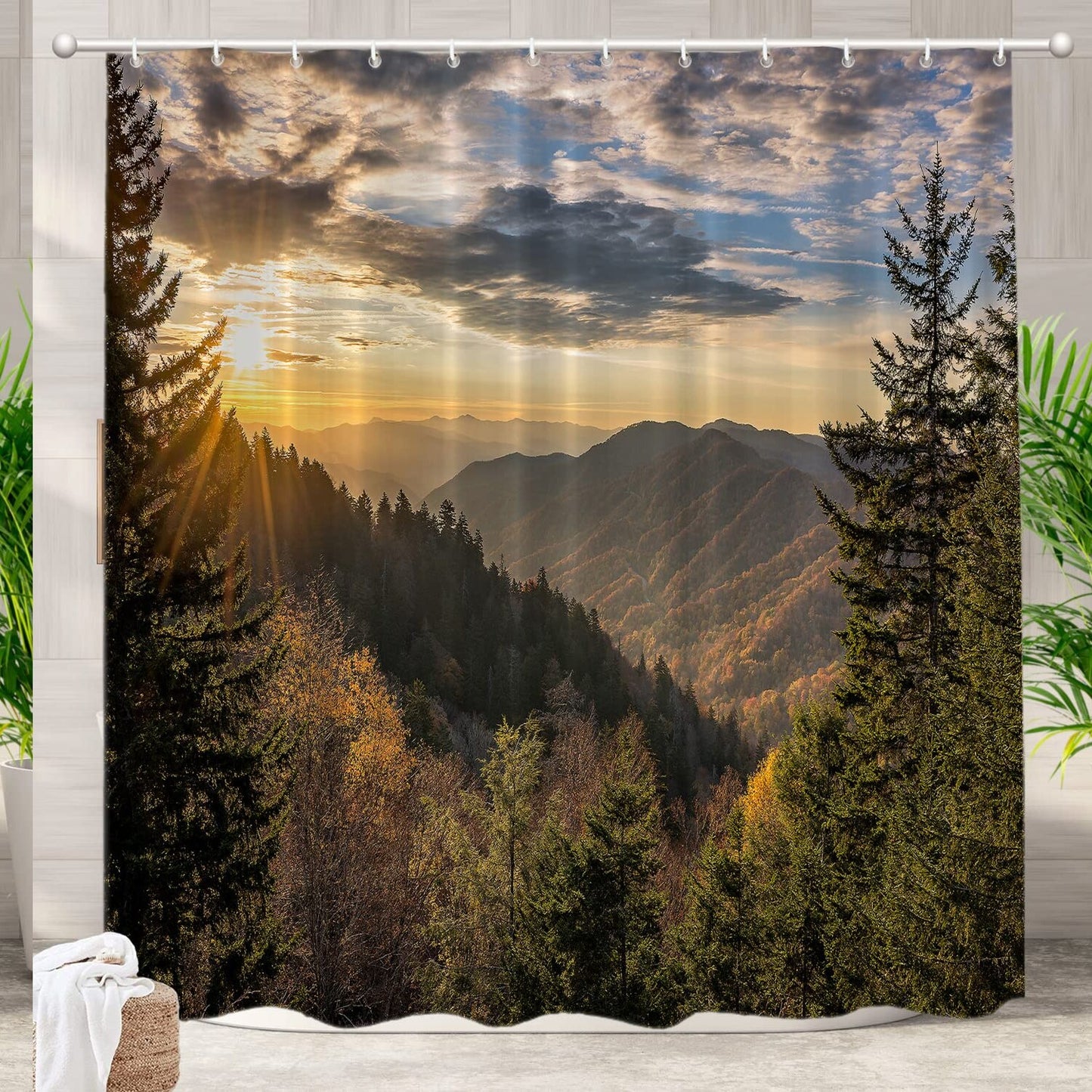 Autumn Sunrise Mountains Shower Curtain 72x72 inches