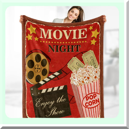 CineCozy Vintage Movie Night Blanket - Soft, Warm, Lightweight Fleece Throw for Women, Kids, Adults & Teens - Perfect Retro Cinema Decor & Gift - 50"x60""