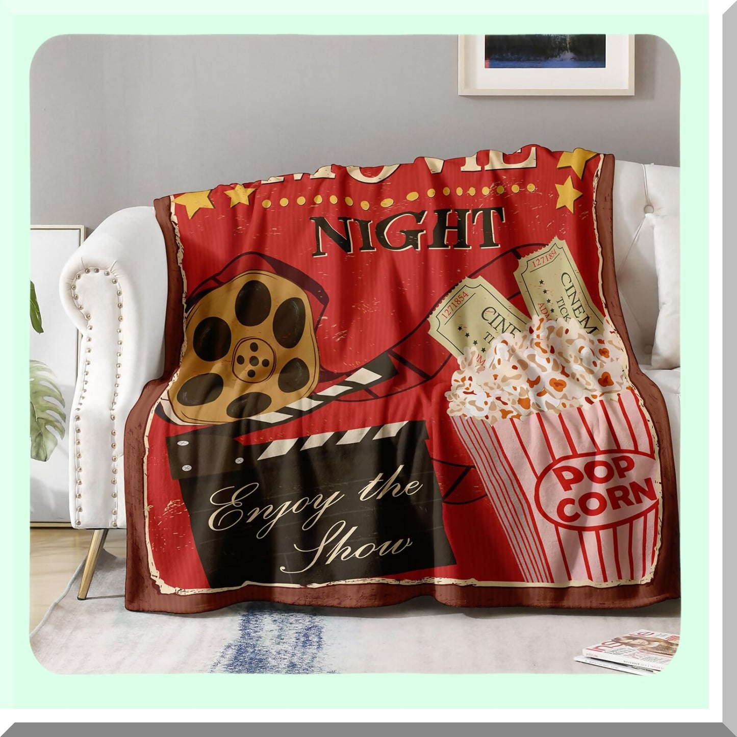 CineCozy Vintage Movie Night Blanket - Soft, Warm, Lightweight Fleece Throw for Women, Kids, Adults & Teens - Perfect Retro Cinema Decor & Gift - 50"x60""