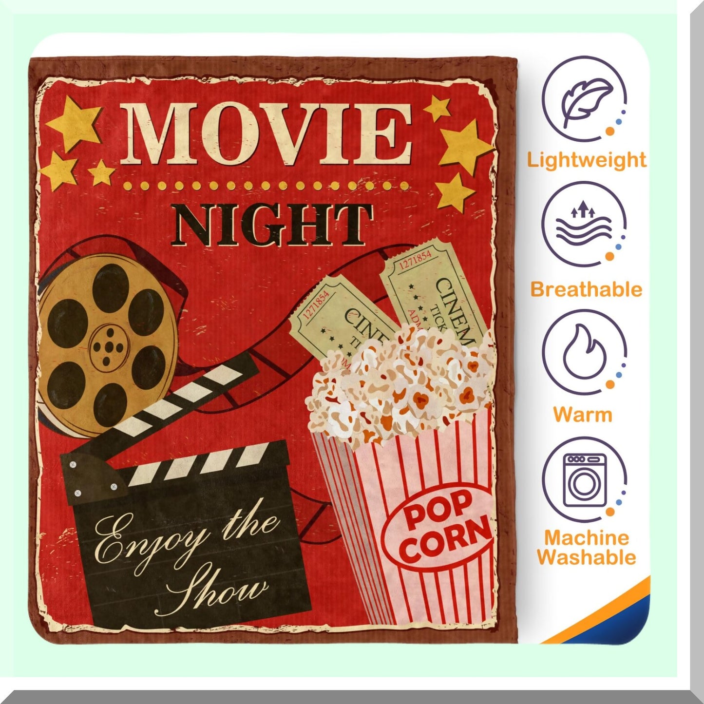 CineCozy Vintage Movie Night Blanket - Soft, Warm, Lightweight Fleece Throw for Women, Kids, Adults & Teens - Perfect Retro Cinema Decor & Gift - 50"x60""