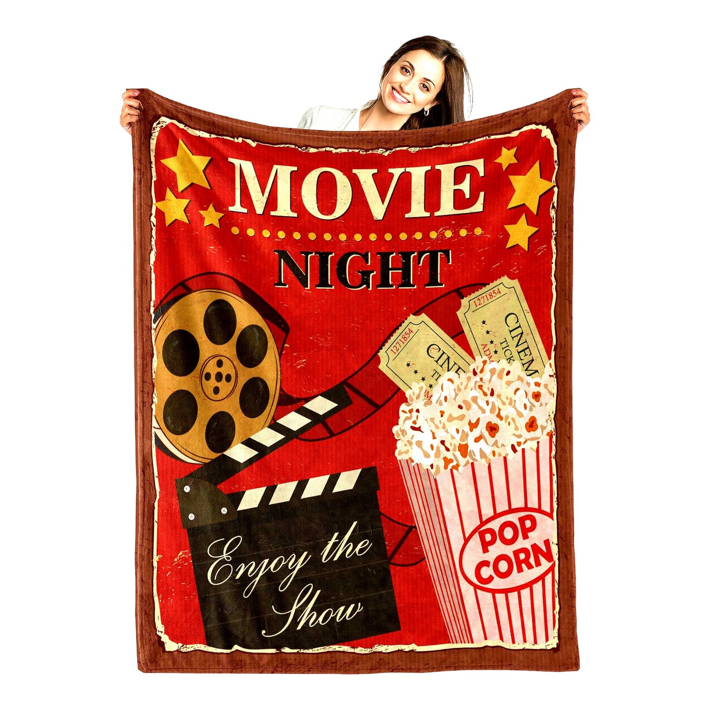 CineCozy Vintage Movie Night Blanket - Soft, Warm, Lightweight Fleece Throw for Women, Kids, Adults & Teens - Perfect Retro Cinema Decor & Gift - 50"x60""