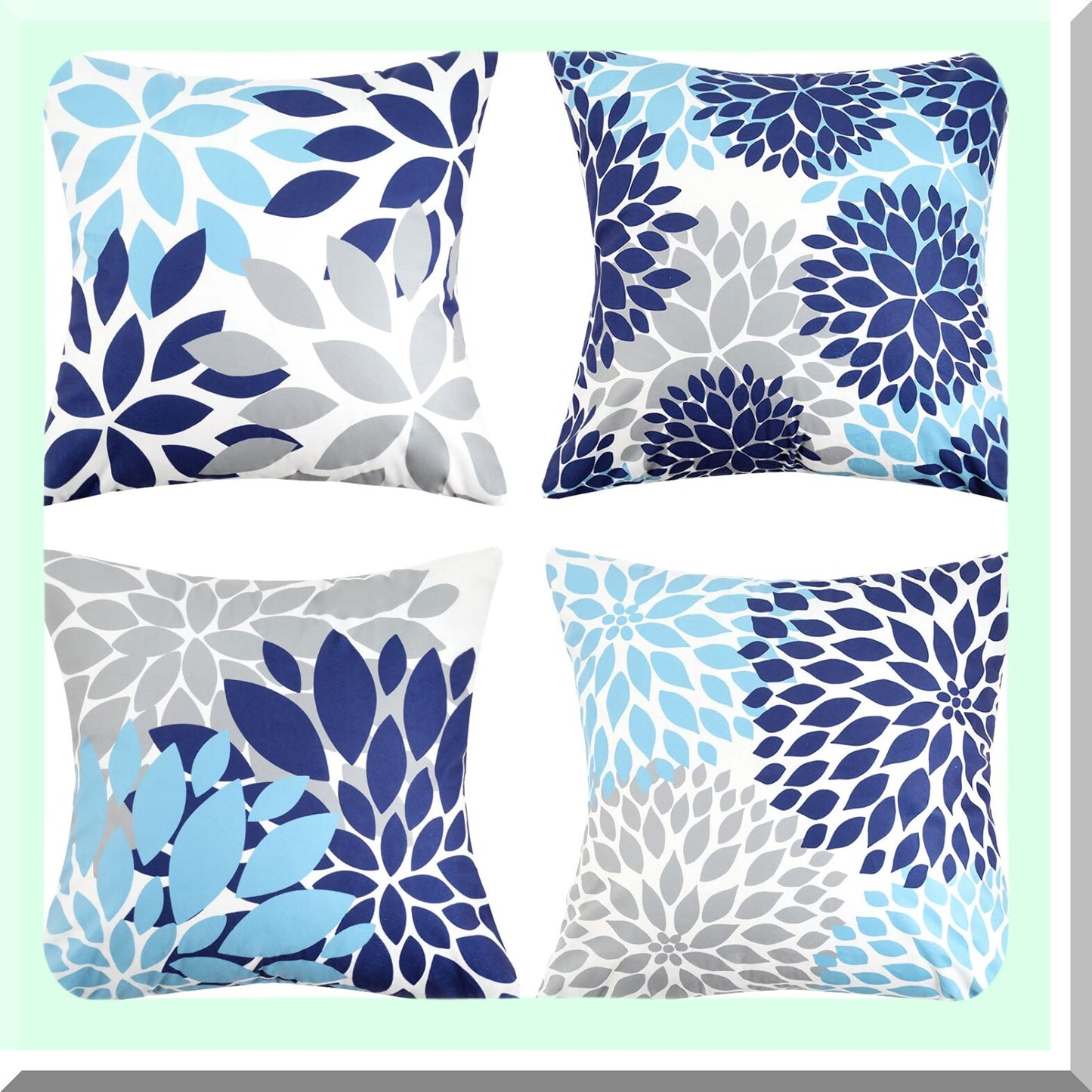 Navy Blue Velvet Decorative Pillow Cover Set - Teal Grey Square Throw Pillow Case - 20x20 Couch Pillows - Living Room Accent Pillow Set of 4
