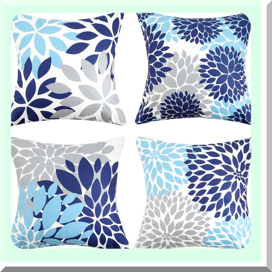 Navy Blue Velvet Decorative Pillow Cover Set - Teal Grey Square Throw Pillow Case - 20x20 Couch Pillows - Living Room Accent Pillow Set of 4