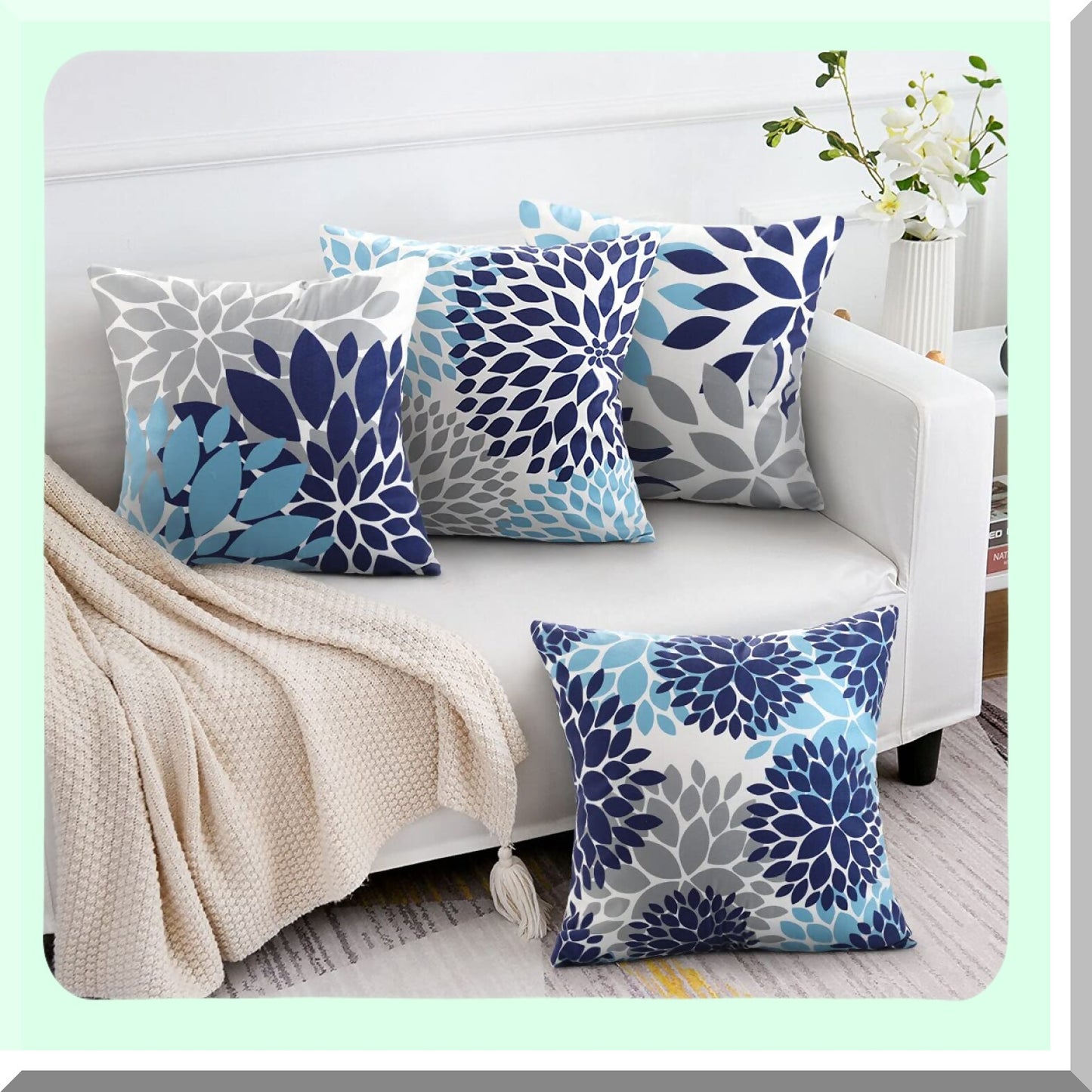 Navy Blue Velvet Decorative Pillow Cover Set - Teal Grey Square Throw Pillow Case - 20x20 Couch Pillows - Living Room Accent Pillow Set of 4