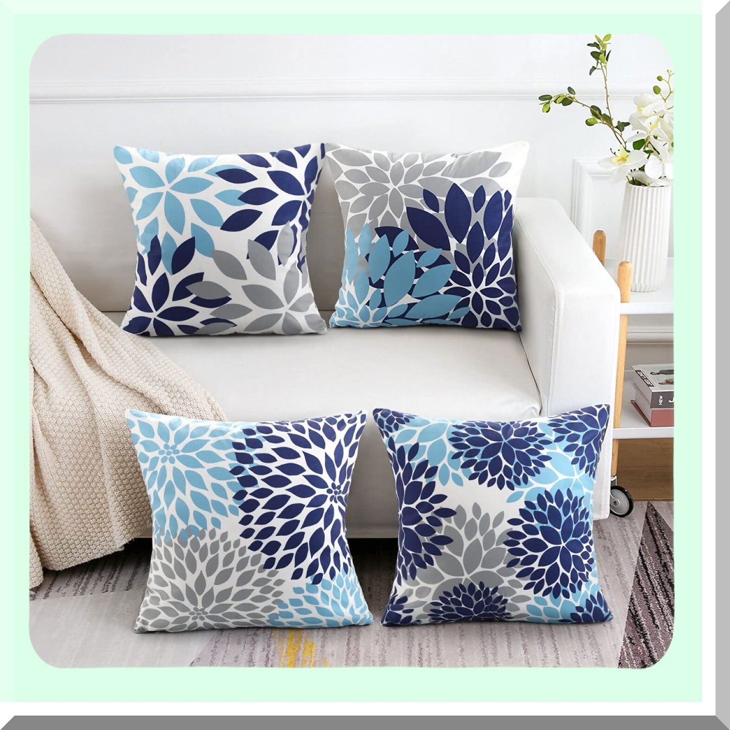 Navy Blue Velvet Decorative Pillow Cover Set - Teal Grey Square Throw Pillow Case - 20x20 Couch Pillows - Living Room Accent Pillow Set of 4