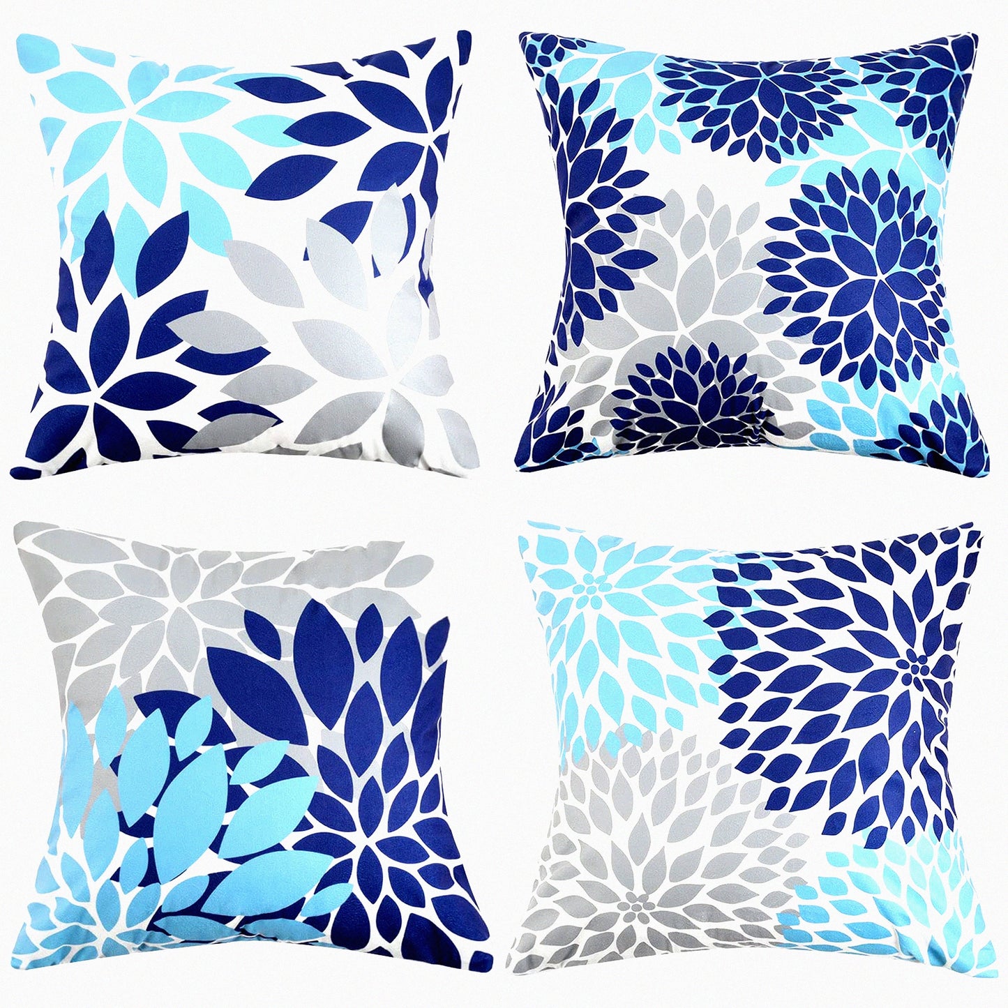 Navy Blue Velvet Decorative Pillow Cover Set - Teal Grey Square Throw Pillow Case - 20x20 Couch Pillows - Living Room Accent Pillow Set of 4