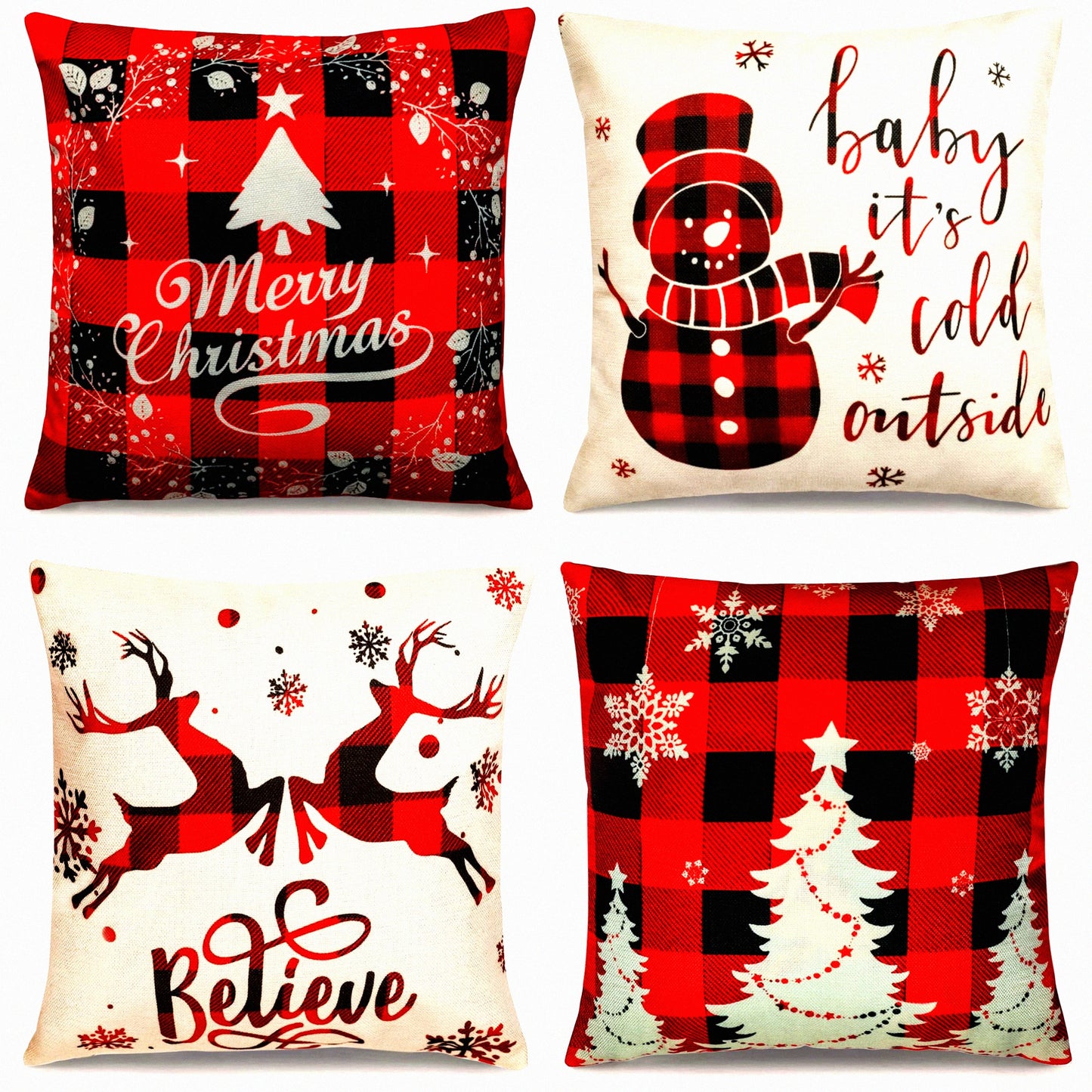 Farmhouse Chic Pillow Cover Set - Set of 4 Decorative Pillow Cases for Sofa Couch - 18x18 Inch Throw Pillow Covers for Home Decor