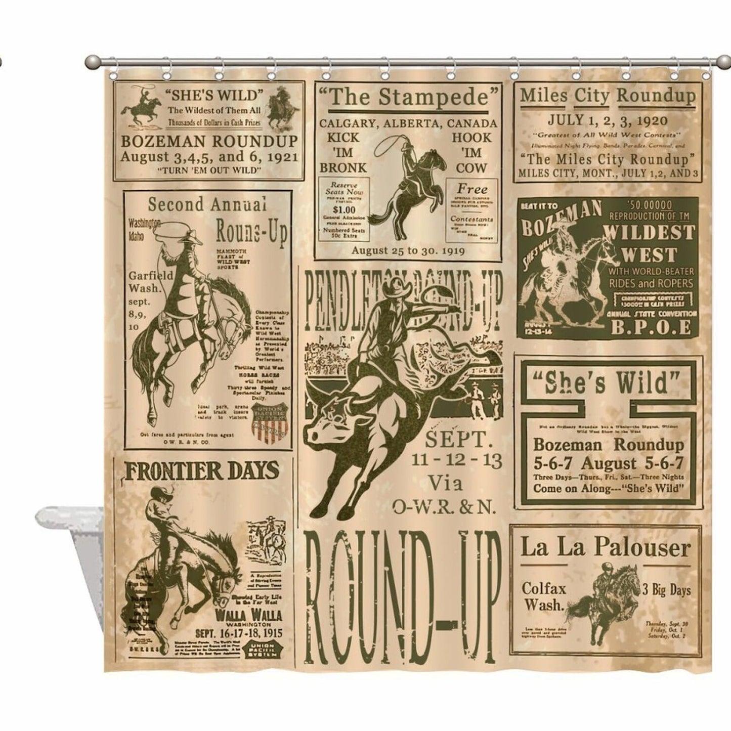 Vintage Rodeo Round-Up Shower Curtain 60"X72" Polyester Fabric