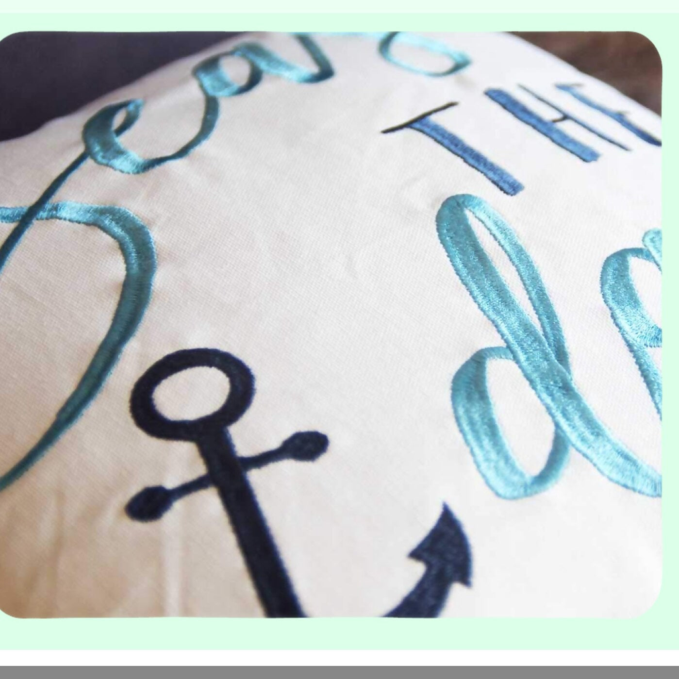Seas Daydream Embroidered Pillow Cover - Coastal Decorative Square Canvas Throw Pillow Cover 18" with Nautical Seas Day Pattern - Cover Only