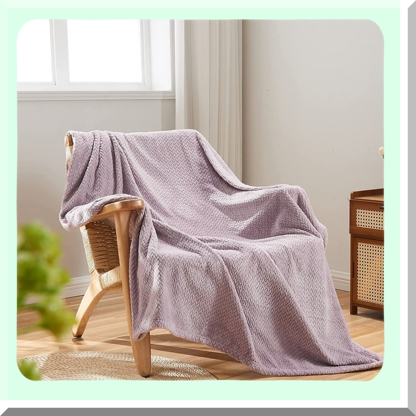 UltraSoft Lavender Flannel Fleece Throw - Premium Lightweight All-Season Blanket with Leaves Pattern (50"x60")"