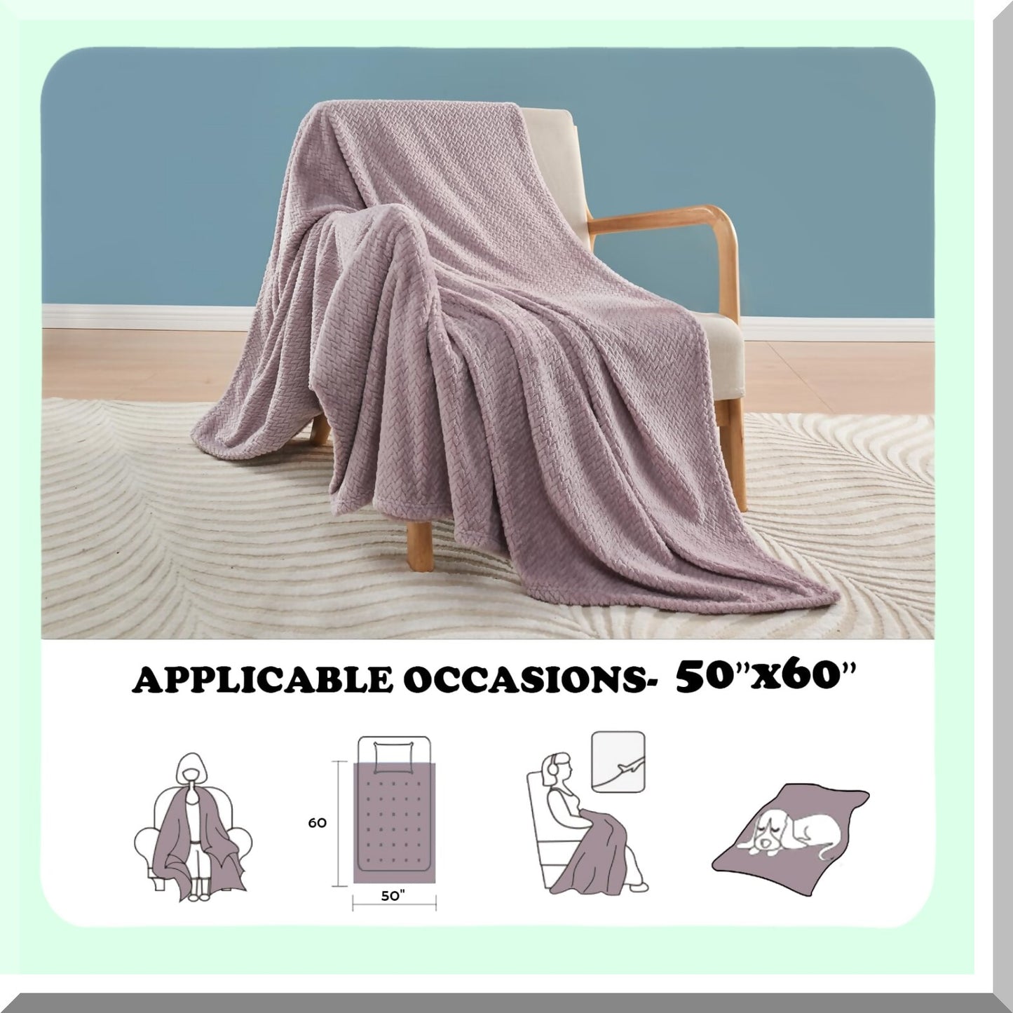 UltraSoft Lavender Flannel Fleece Throw - Premium Lightweight All-Season Blanket with Leaves Pattern (50"x60")"