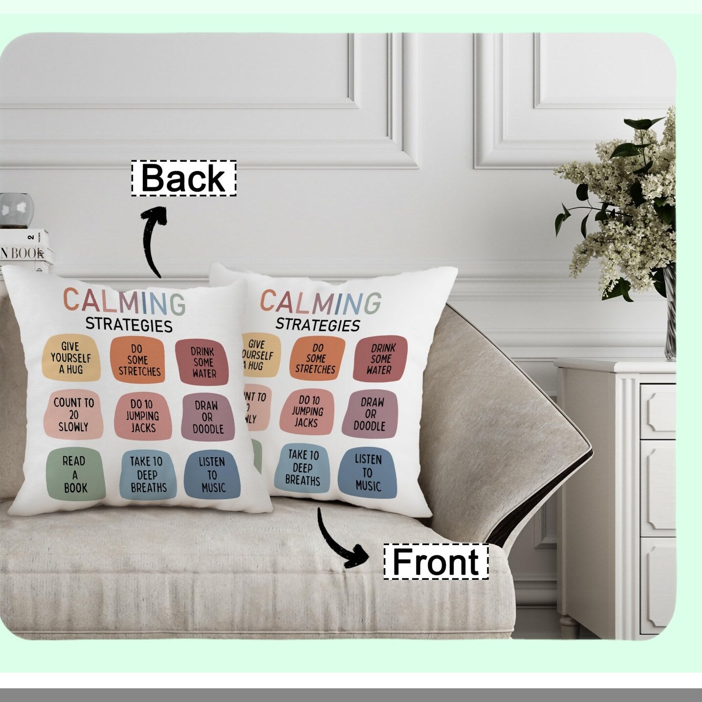 CalmVibe Double-Sided Pillow Covers - 18x18 Inch, Mental Health Therapy Cases for Kids & Teens, Positive Decor for Bedroom & Living Room