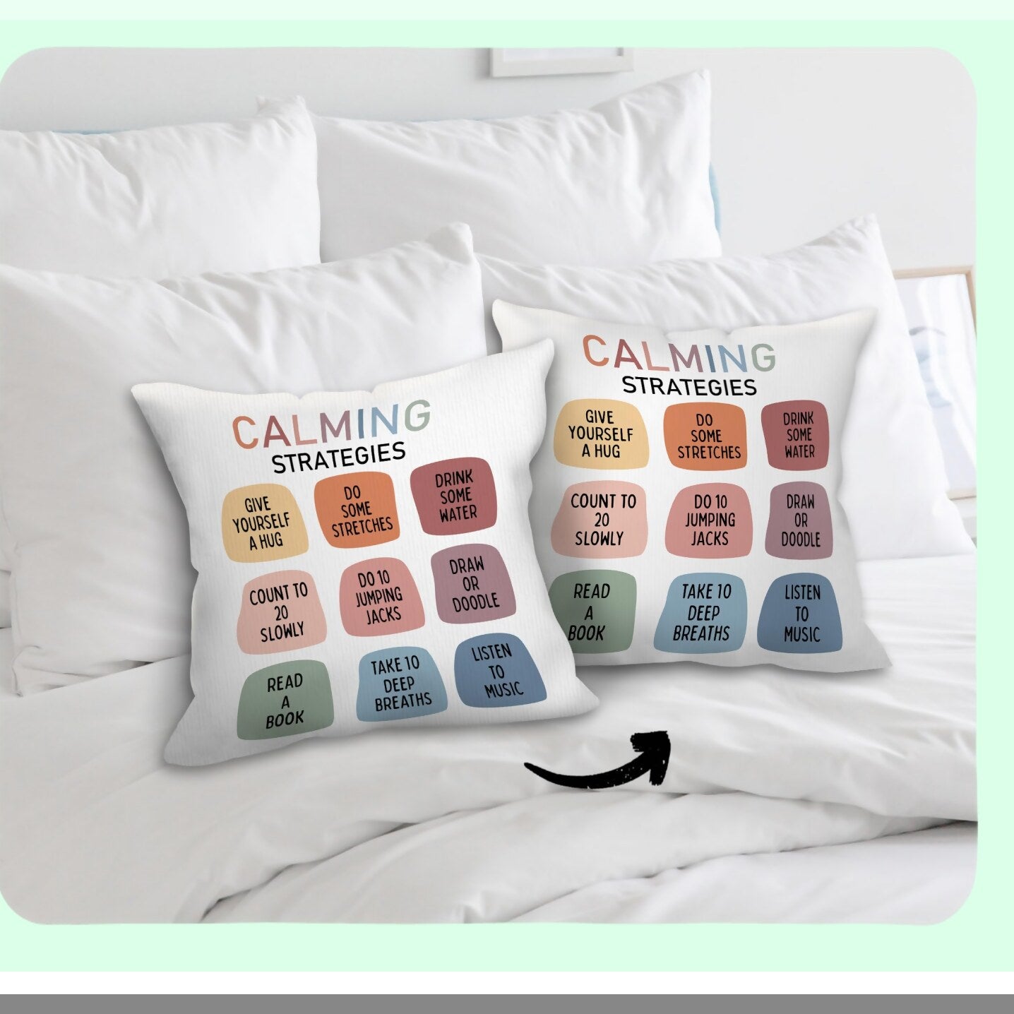 CalmVibe Double-Sided Pillow Covers - 18x18 Inch, Mental Health Therapy Cases for Kids & Teens, Positive Decor for Bedroom & Living Room