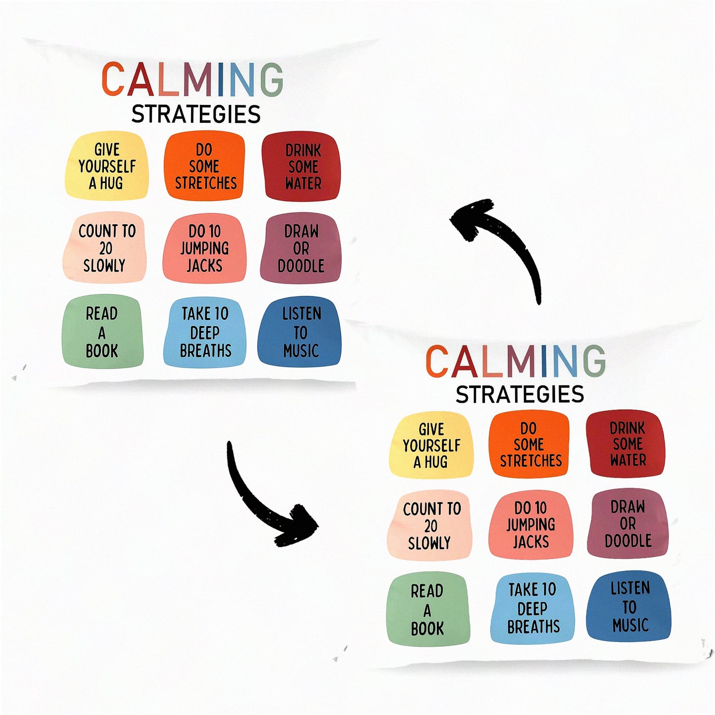 CalmVibe Double-Sided Pillow Covers - 18x18 Inch, Mental Health Therapy Cases for Kids & Teens, Positive Decor for Bedroom & Living Room
