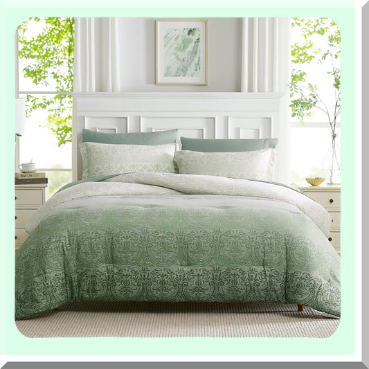 Sage Green Twin Comforter Set - 5 Piece Bedding Bundle for All Seasons: Comforters, Flat Sheet, Fitted Sheet, Pillowcases, Shams - 66''x86'' Twin Size