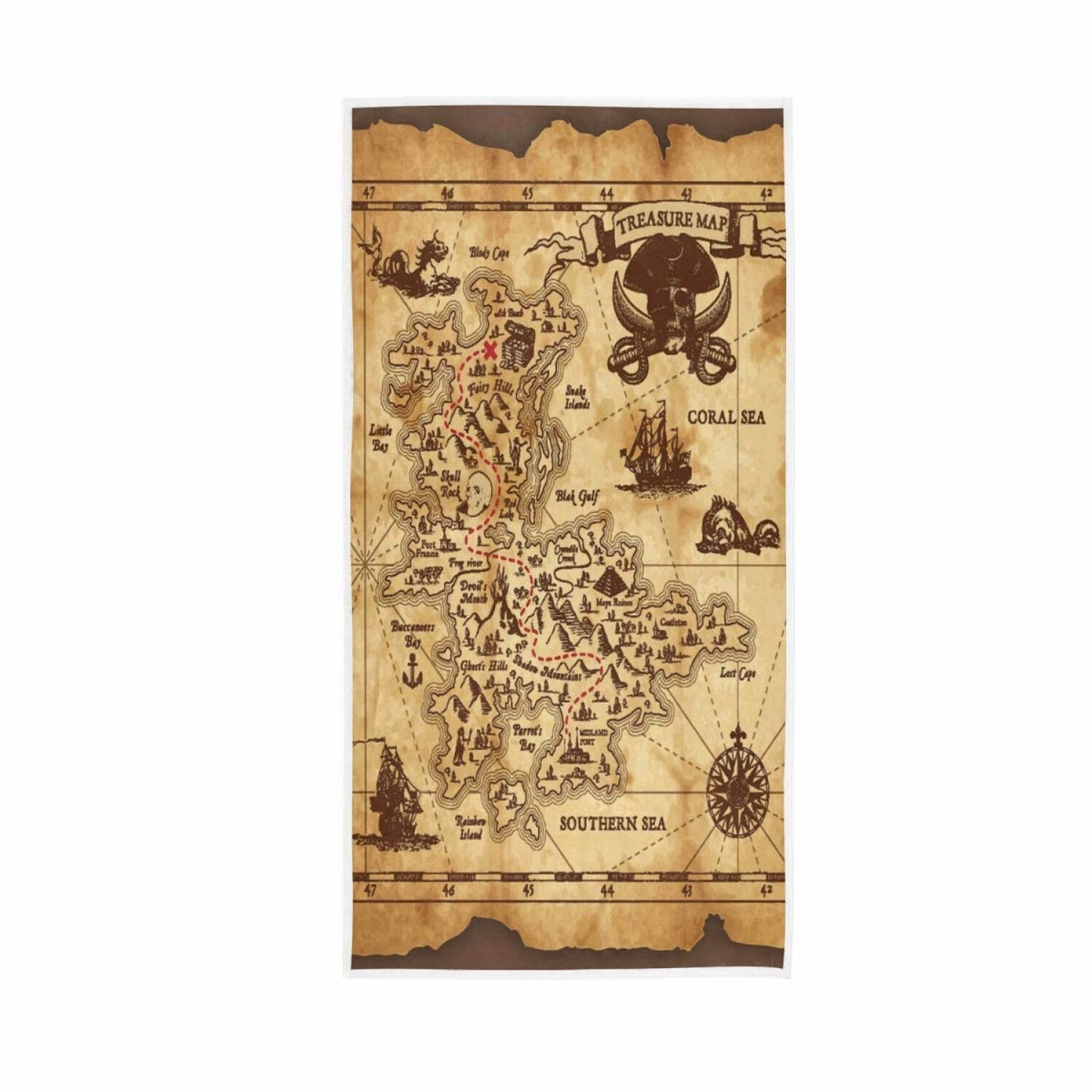 Pirate Map Cotton Hand Towel 30x15 inch