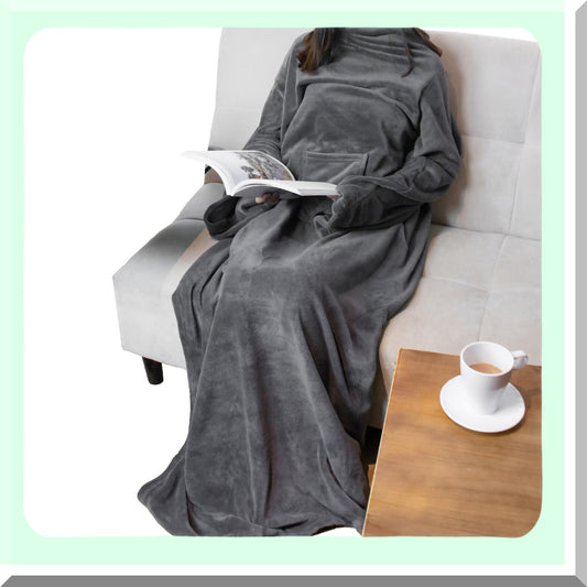 CozyWrap Fleece Robe Blanket with Sleeves & Pocket - Ultimate Warmth for Adults