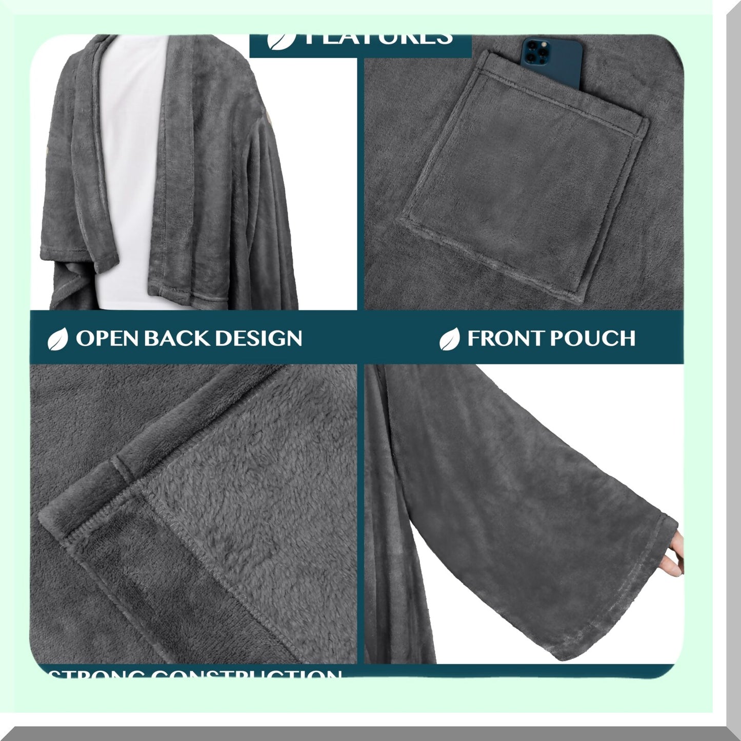 CozyWrap Fleece Robe Blanket with Sleeves & Pocket - Ultimate Warmth for Adults