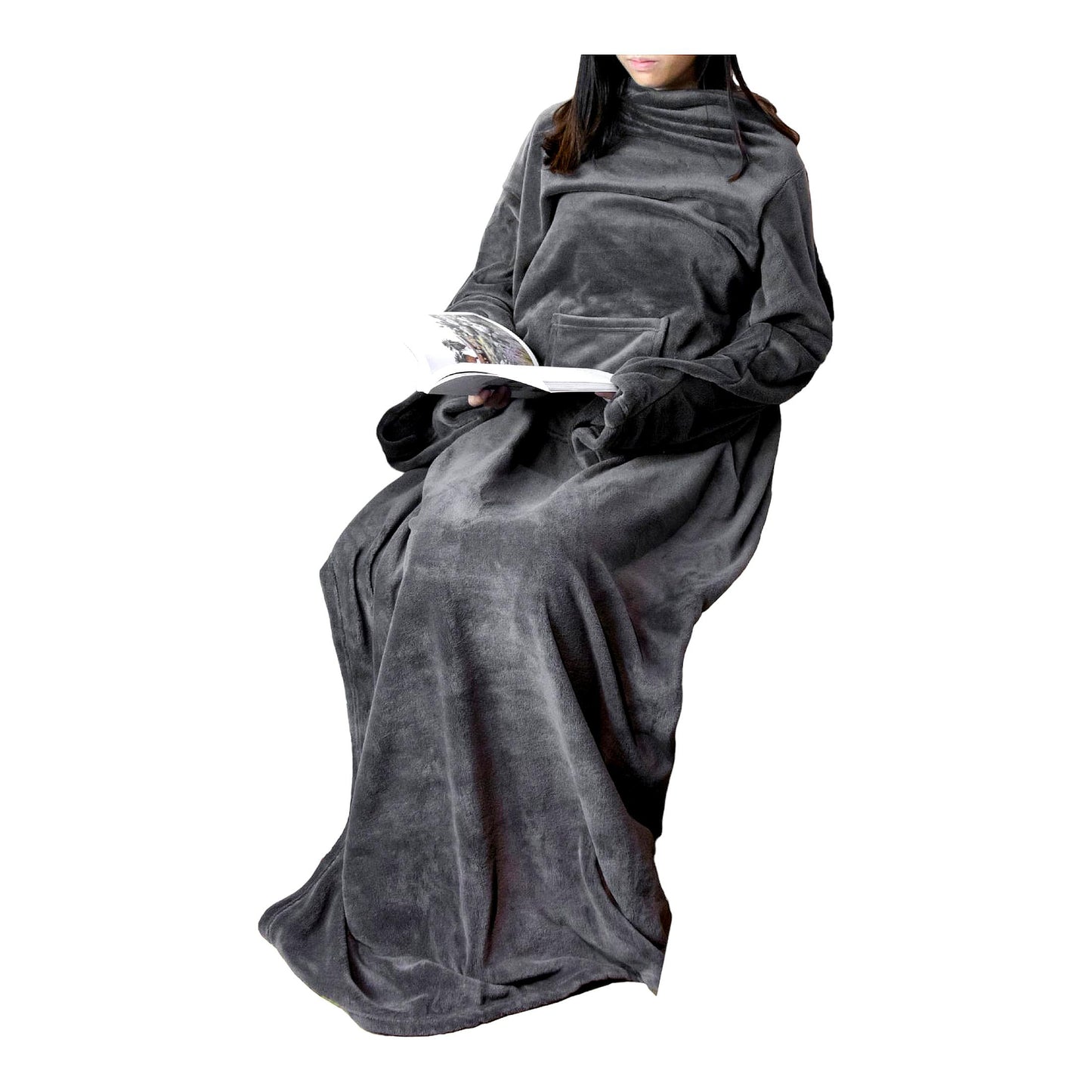 CozyWrap Fleece Robe Blanket with Sleeves & Pocket - Ultimate Warmth for Adults