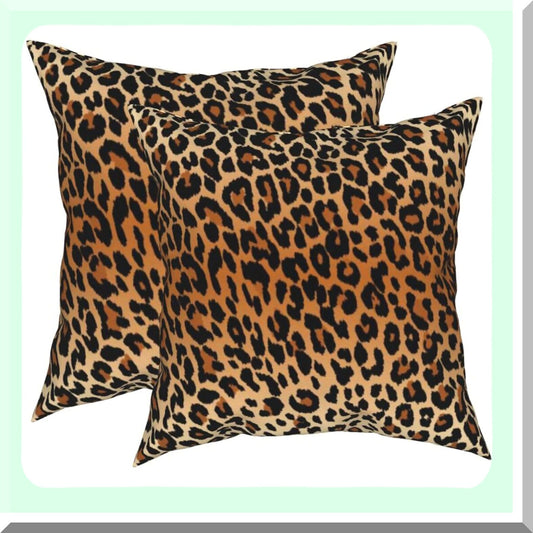 Wild Safari Decorative Pillow Set - 2 Pack Animal Print Cushion Covers, 18x18 Inch, Plush Soft Double-Sided Leopard & Cheetah Design for Home Sofa Bed