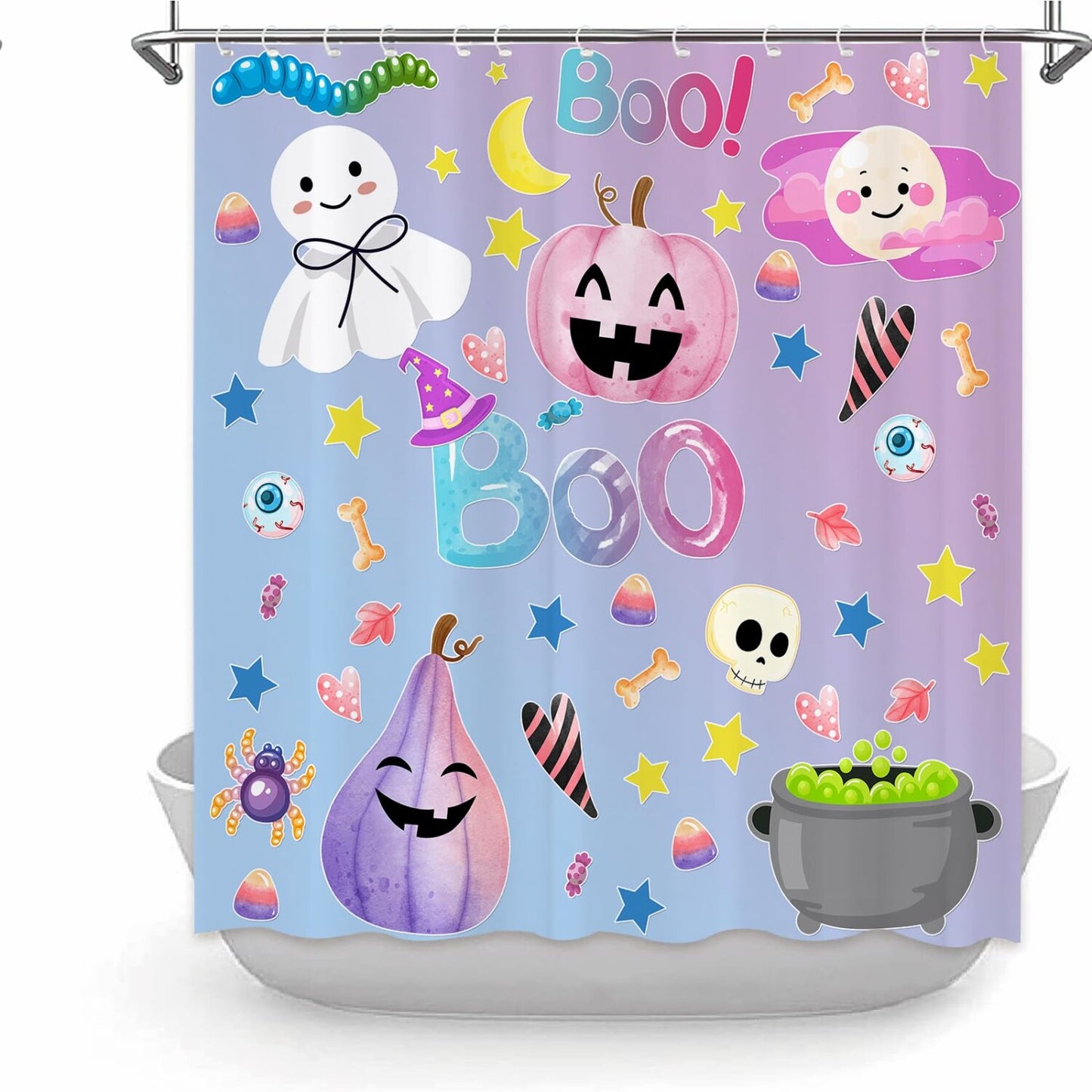 Cute Ghost Shower Curtain Set 72x72 Waterproof Washable