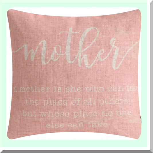Retro Words Quote Mothers Day Pillow Cover - Pink Decorative Square Cushion Case for Mom Grandma - 18x18 Inch PL1001TR