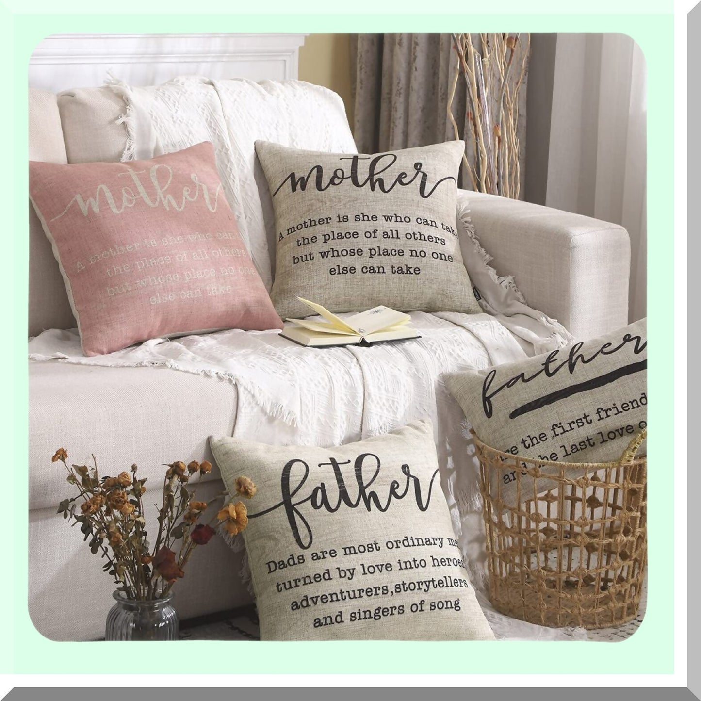 Retro Words Quote Mothers Day Pillow Cover - Pink Decorative Square Cushion Case for Mom Grandma - 18x18 Inch PL1001TR