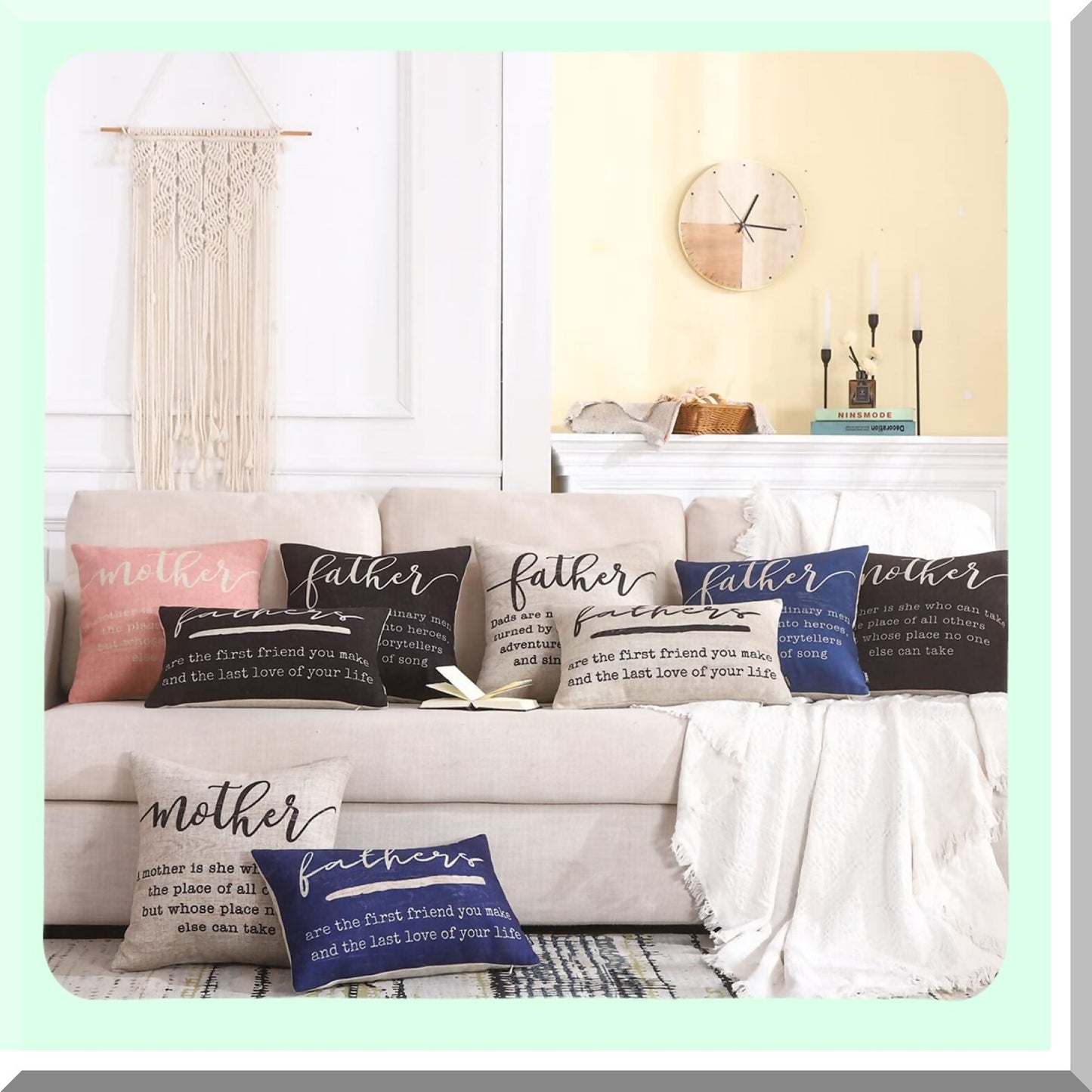 Retro Words Quote Mothers Day Pillow Cover - Pink Decorative Square Cushion Case for Mom Grandma - 18x18 Inch PL1001TR