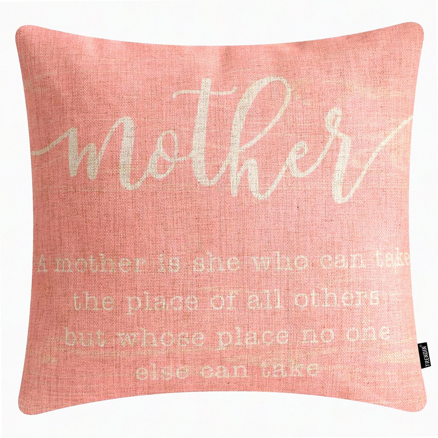 Retro Words Quote Mothers Day Pillow Cover - Pink Decorative Square Cushion Case for Mom Grandma - 18x18 Inch PL1001TR