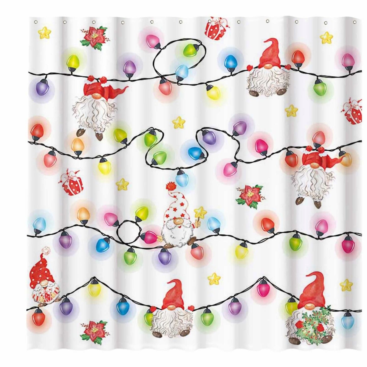 72" x 72" Gnomes Xmas Shower Curtain Set with Hooks