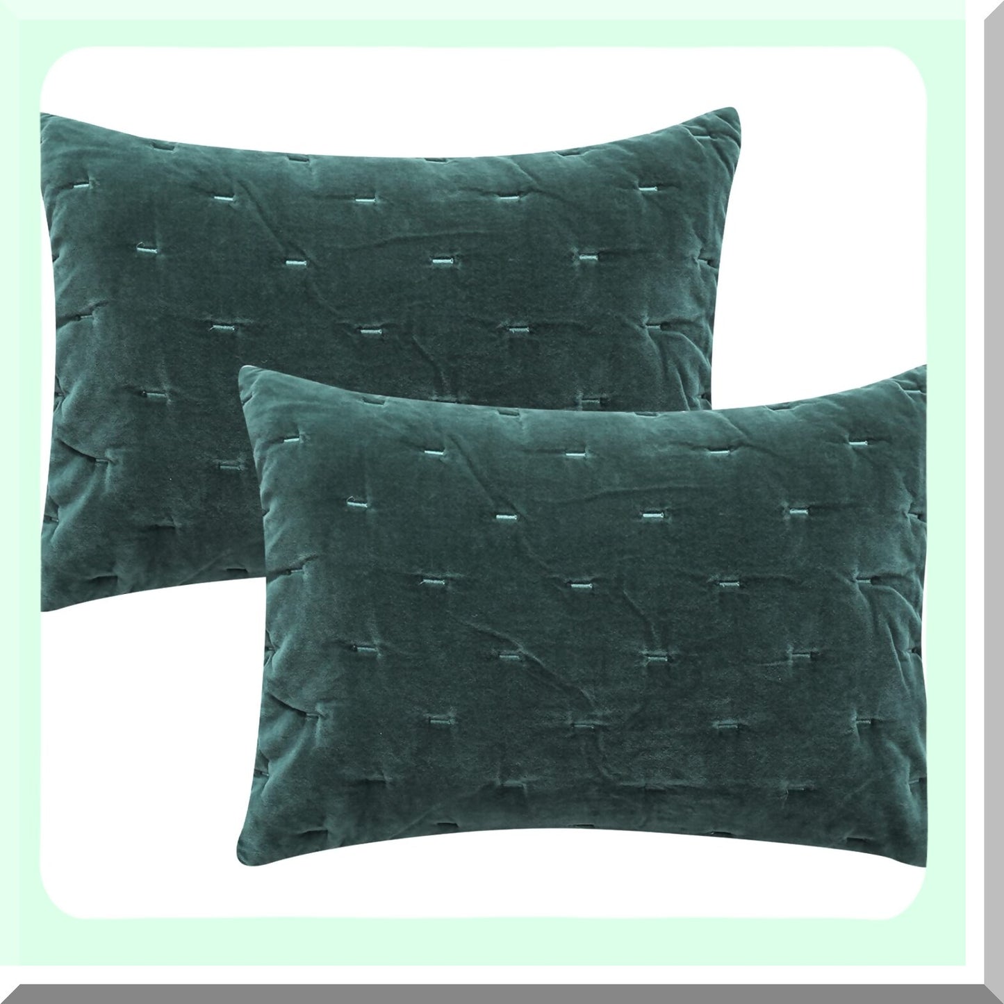 Green Velvet Lumbar Pillowcase Set - 14x20 Rectangle Throw Pillow Covers for Couch, Sofa, Bed - Living Room Chair Decor - Pack of 2