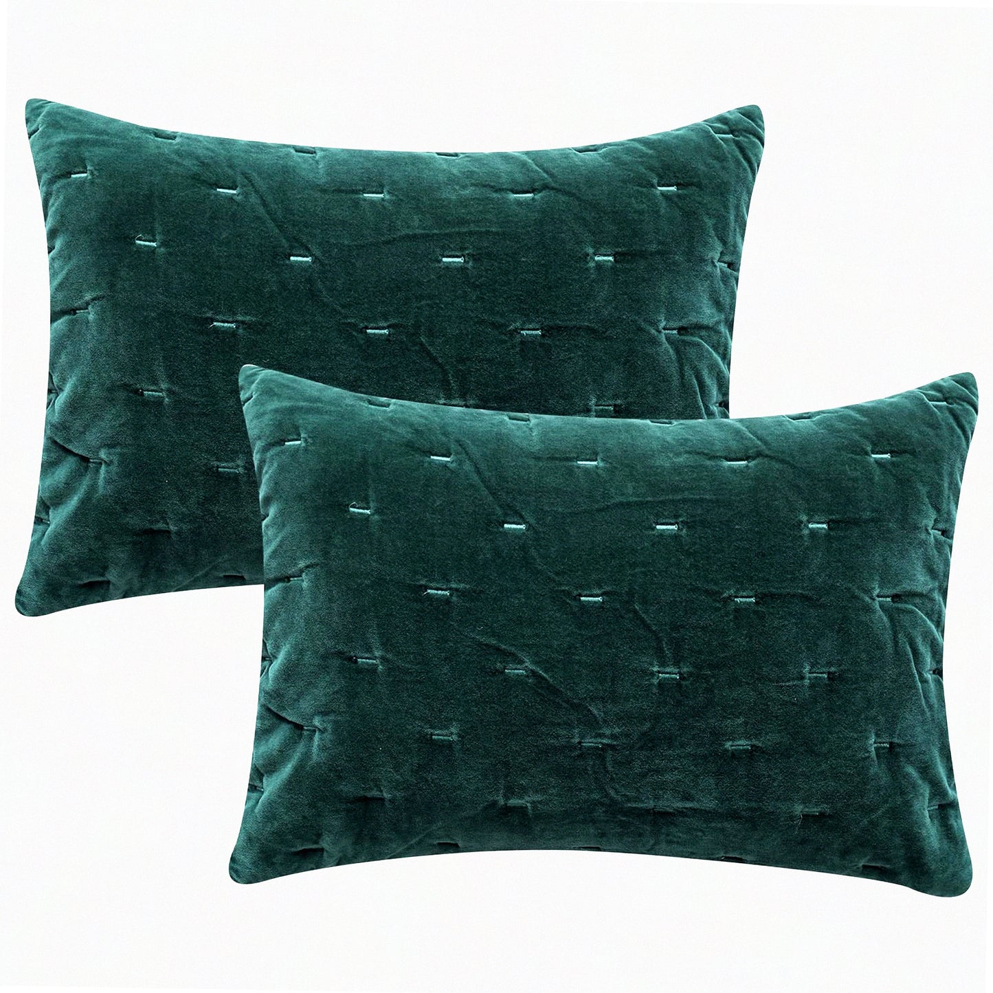 Green Velvet Lumbar Pillowcase Set - 14x20 Rectangle Throw Pillow Covers for Couch, Sofa, Bed - Living Room Chair Decor - Pack of 2