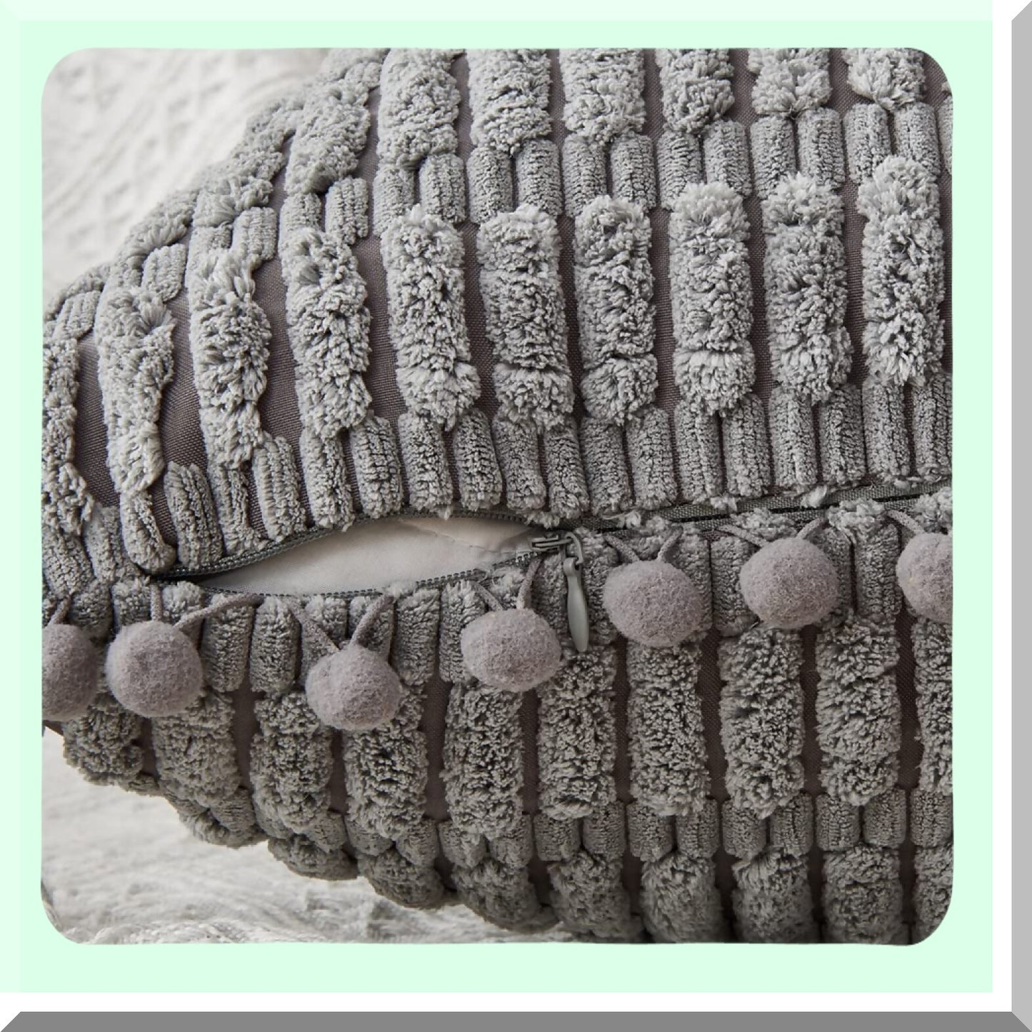 Boho Pom-Pom Cushion Covers - Set of 4 Grey Corduroy Throw Pillow Cases 16x16 for Couch Sofa Bed - Decorative Living Room Accessories