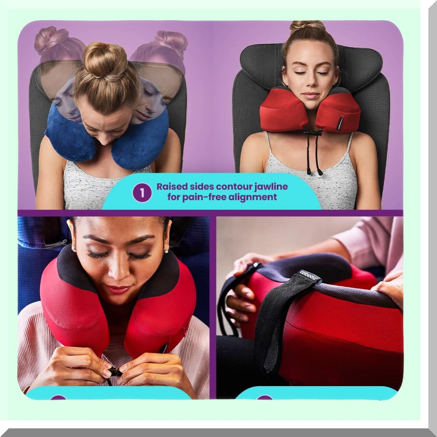 TravelEase MemoryFoam Neck Pillow - Evolutionary S3 Support with Adjustable Clasp & Seat Strap. On-The-Go Comfort for Airplane, Train, Car. Jet Black Carry Case.