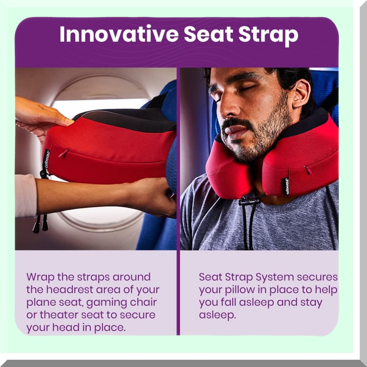 TravelEase MemoryFoam Neck Pillow - Evolutionary S3 Support with Adjustable Clasp & Seat Strap. On-The-Go Comfort for Airplane, Train, Car. Jet Black Carry Case.